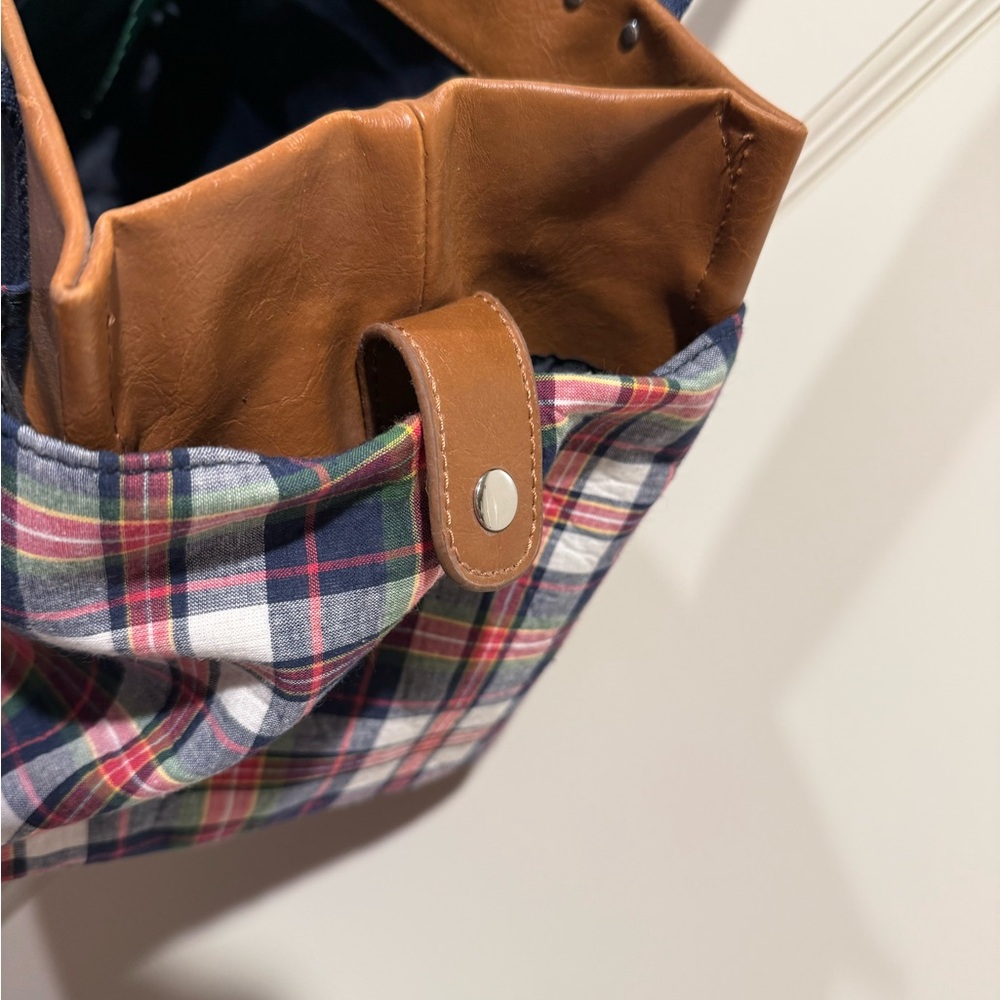 Plaid Tote Bag with Brown Accents - Picture 4 of 7
